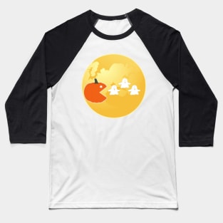 Funny Halloween Pumpkin Eating Ghost On The Moon For Men Women Kids Baseball T-Shirt